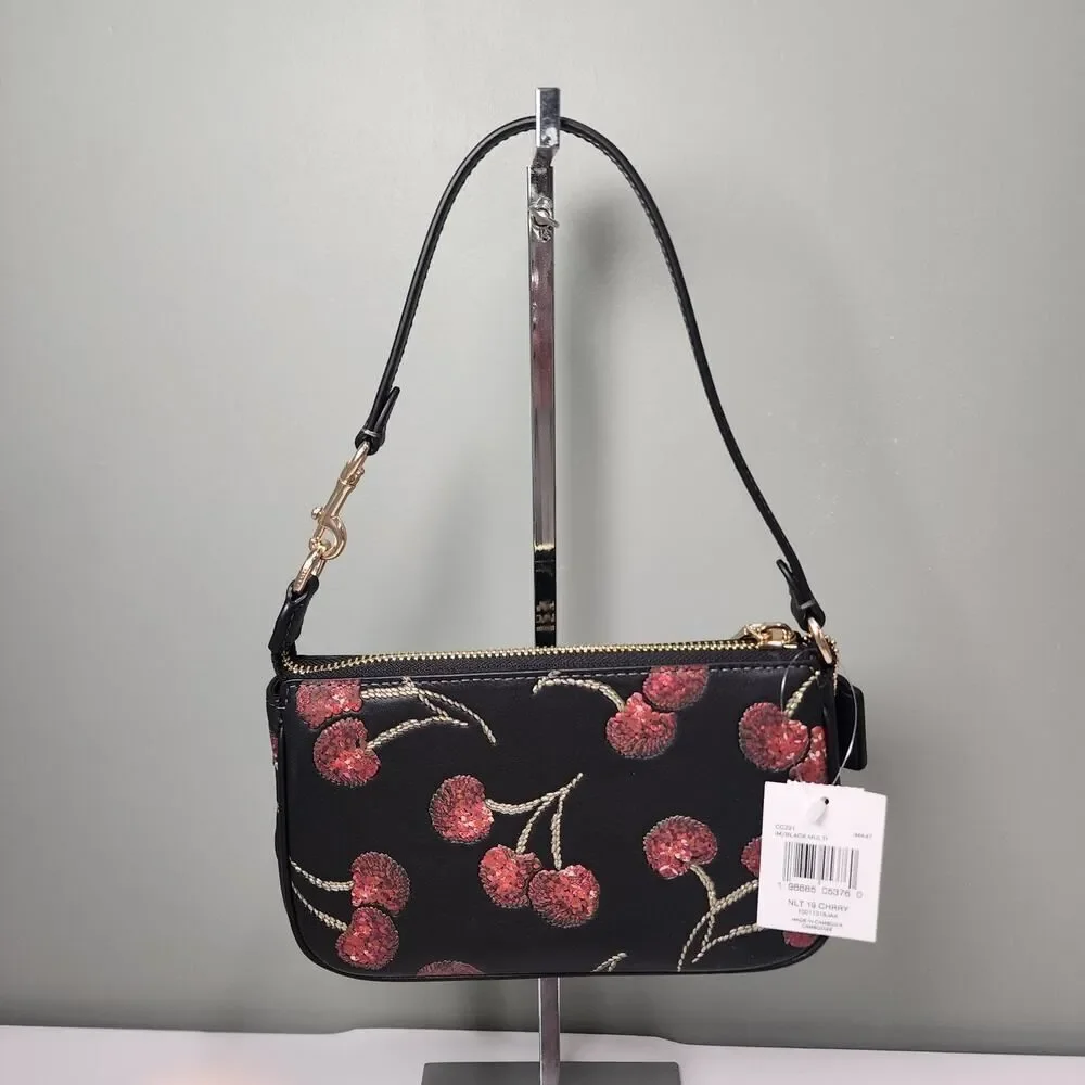 NWT COACH CCZ21 Nolita 19 With Cherry Print In Smooth Leather Gold/Black Multi